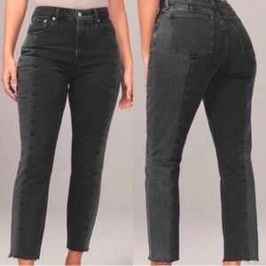 Abercrombie & Fitch Curve Love High Rise Mom Jeans raw hem two tones 28 short